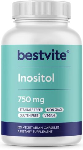BESTVITE Inositol 750 mg as Myo Inositol (120 Vegetarian Capsules) - No Stearates - Vegan - Non GMO - Gluten Free in Kuwait