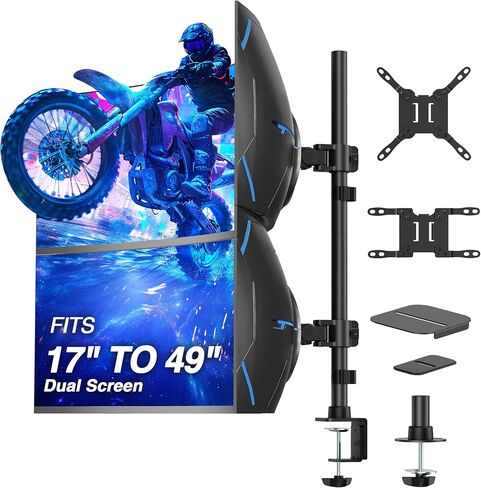 AVLT 38" Vertical Ultrawide Monitor Mount Stand Two Stacked 26.5 lbs Screens on Heavy-Duty Pole Save Workspace with Fine-Tune Height Tilt Swivel Rotate Adjustment C-clamp and Grommet Mounting Base in Kuwait