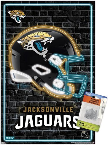 Trends International NFL Jacksonville Jaguars - ملصق حائط 23 خوذة نيون مع دبابيس دفع in Kuwait