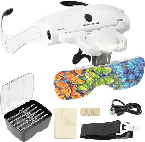 ARTDOT Magnifying Glass with 4 LED Lights, 2 Levels Adjustable Brightness,USB Rechargeable Hands Free Head Magnifier Glasses as Diamond Painting Accessories for Handicraft,Diamond Art,Jewellery Making in Kuwait