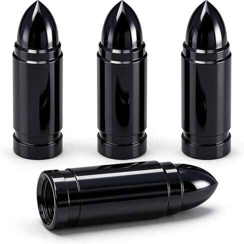 4PCS Bullet Style Tire Valve Stem Caps, Corrosion Resistant, Universal Aluminium Alloy Dustproof Tire Valve Stem Covers for Cars, SUV, Trucks, Bikes, Motorcycles, Bicycles(Black) in Kuwait