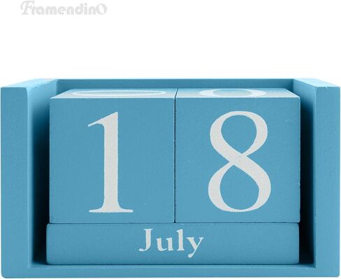 Framendino, Natural Vintage Wood Calendar Rustic Block Chic Perpetual Desktop Wooden Cubes for Home Office Desk Decoration in Kuwait