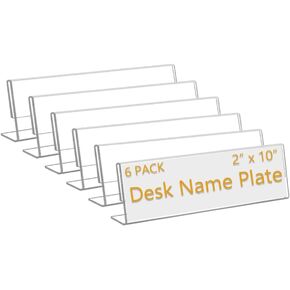 12 Pack 10"W x 2"H Acrylic Office Name Plates Name Labels for Desks, Horizontal Slant Back Clear Desk Sign Holder for Table Display in Kuwait