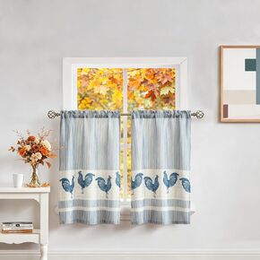SXZJTEX Farmhouse Rooster Kitchen Boho Rustic Christmas Curtains Tier, Rod Pocket Panels for Living Room,Kitchen, Bathroom and Cafa, 27''W x 24'' L, 2 Panels,Red in Kuwait