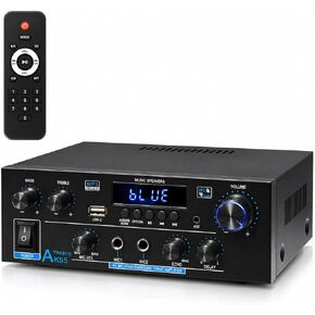 AK-55 Bluetooth 5.0 Amplifier HiFi Stereo Integrated Home Audio 2 Channel Mini Receiver for Bookshelf Speakers Supports with Bass Treble Control, Remote Control,FM Antenna (AK55) in Kuwait