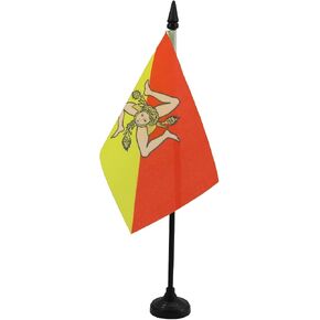 AZ FLAG Sicily Table Flag 4'' x 6'' - Italy - Sicilian Desk Flag 15 x 10 cm - Black Plastic Stick and Base in Kuwait
