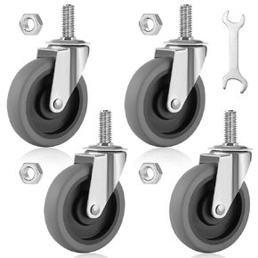 4 Inches Stem Caster Wheels, 7/16-Inch Stem Diameter Swivel Casters Set of 4 with Side Brake, Heavy Duty TPR Replacement Wheels for Utility Cart Rubbermaid Mop Bucket Shop Vac Weber Grills in Kuwait