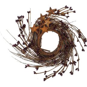 CVHOMEDECO. Primitives Rustic Pip Berries and Twig with Rusty Barn Stars Wreath, 12-Inch, Ivory in Kuwait
