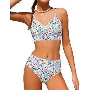 Girls Swimsuit V Neck Bikini Set Color Block with Cover Up 3Pcs Bathing Suits in Kuwait