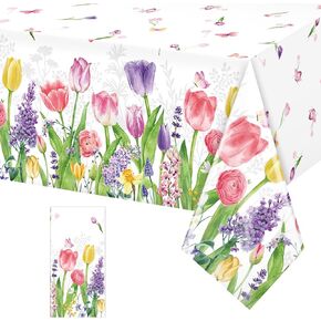 8 Pack Spring Summer Lavender Tulip Plastic Tablecloth, Blooming Floral Disposable Table Cloth, Watercolor Seasonal Holiday Table Cover for Easter Picnic Spring Summer Party Decorations, 54 x 108 Inch in Kuwait
