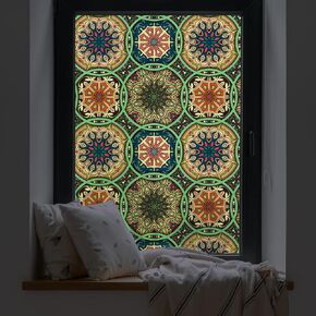DKTIE Stained Glass Window Film Privacy with Installation Kit, Decorative Tinting Film for Home Frosted Bathroom Window Coverings Static Cling Non-Adhesive (17.7" x 78.7", D) in Kuwait