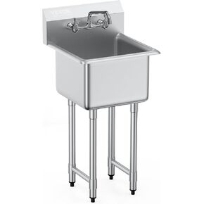 VEVOR Stainless Steel Prep & Utility Sink, 1 Compartment Free Standing Small Sink Include Faucet & legs, 27"x41" Commercial Single Bowl Sinks for Garage, Restaurant, Kitchen, Laundry, NSF Certified in Kuwait