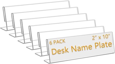 12 Pack 10"W x 2"H Acrylic Office Name Plates Name Labels for Desks, Horizontal Slant Back Clear Desk Sign Holder for Table Display in Kuwait