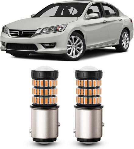 مصابيح LED 1157 2357 2057 7528 باللون الأصفر الكهرماني مع أضواء وامضة إشارة الانعطاف الأمامية لجهاز العرض متوافقة مع هوندا أكورد 2003-2012 وهوندا أكورد سيدان 2013-2015، حزمة من 2 in Kuwait
