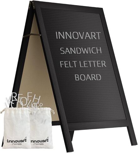 INNOVART A-Frame Sidewalk Sign 40"x26", Sandwich Felt Letter Board w/Changeable Letters, Double-Sided Felt Letter Board, Free Standing Letter Board Easel for Restaurant, Business, Wedding, Black in Kuwait