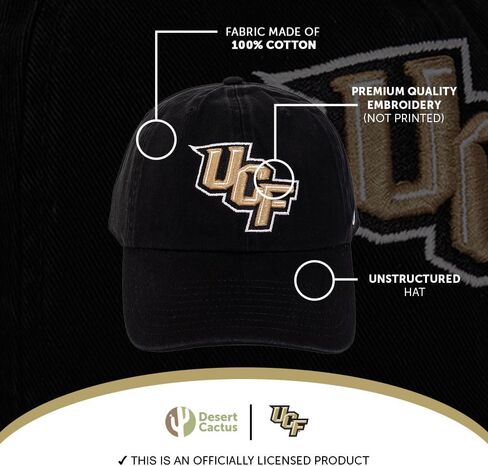 قبعة بيسبول جامعة صبار الصحراء بوسط فلوريدا فرسان UCF قبعات مطرزة بحواف قبعة قابلة للتعديل بحزام قماش للبالغين (النمط 1) أسود in Kuwait