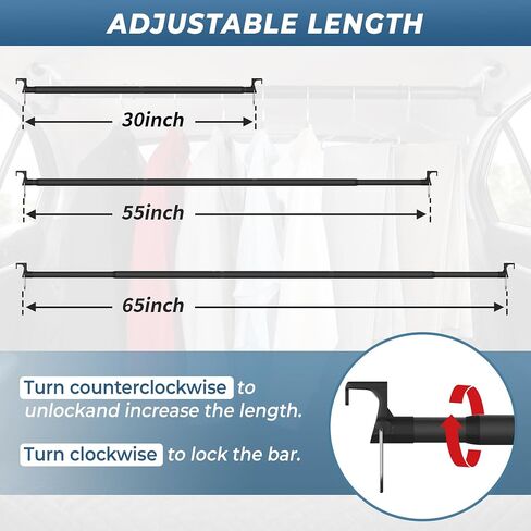 Car Clothes Hanger Bar 30-64 Inches - Heavy Duty Wrinkle Free Clothes Rack for Car - Adjustable Telescopic Clothes Rod for Car, Travel, Suv, Truck, Automotive in Kuwait