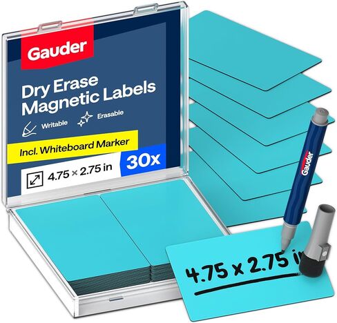GAUDER Magnetic Dry Erase Labels | 30x Magnetic Labels (4,75 Inches x 2,75 Inches) | 30x Dry Erase Magnets for Classroom, Whiteboard and Blackboard in Kuwait