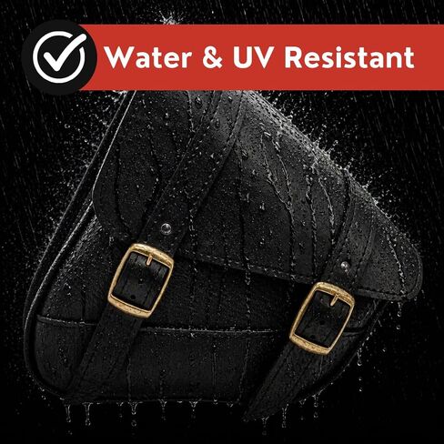 Willie & Max Black Synthetic Leather Brass Monkey Motorcycle Swingarm Bag for Softail/Triangulated Swingarm Models - Brass Buckles - Made in USA [59776-08] in Kuwait