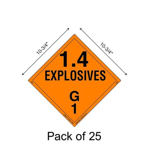 Labelmaster PSR75 Explosive Class 1.4 G Hazmat Placard, Removable Vinyl (Pack of 25) in Kuwait