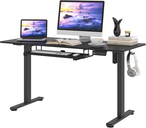 Electric Height Adjustable Standing Desk, 48 * 24 Inch Sit Stand Up Desk, Ergonomic Computer Desk with 2 Headphone Hook for Home Office Sturdy Writing Workstation, Gaming Room in Kuwait