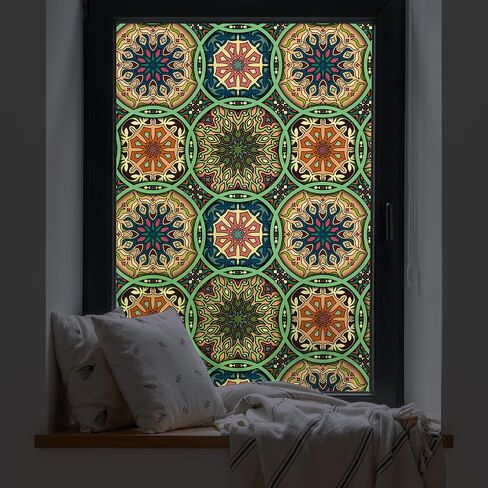 DKTIE Stained Glass Window Film Privacy with Installation Kit, Decorative Tinting Film for Home Frosted Bathroom Window Coverings Static Cling Non-Adhesive (17.7" x 78.7", D) in Kuwait