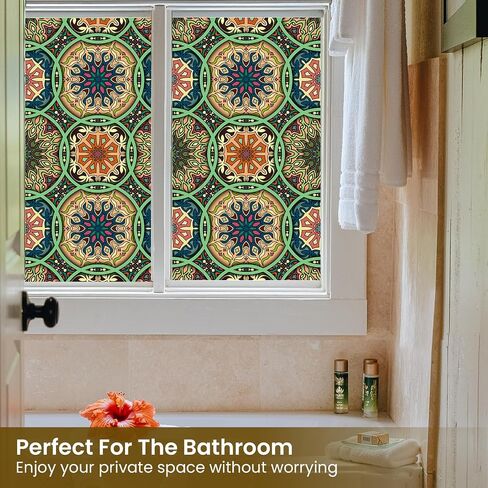 DKTIE Stained Glass Window Film Privacy with Installation Kit, Decorative Tinting Film for Home Frosted Bathroom Window Coverings Static Cling Non-Adhesive (17.7" x 78.7", D) in Kuwait
