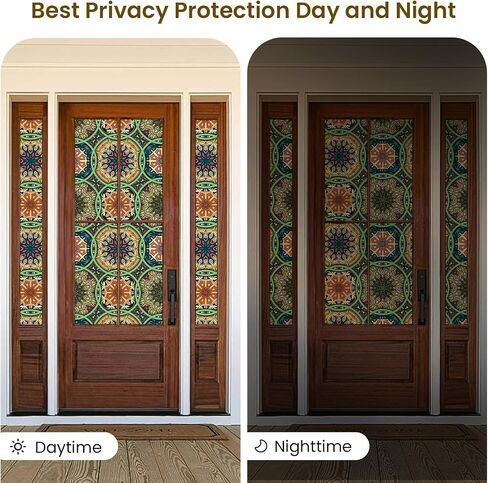 DKTIE Stained Glass Window Film Privacy with Installation Kit, Decorative Tinting Film for Home Frosted Bathroom Window Coverings Static Cling Non-Adhesive (17.7" x 78.7", D) in Kuwait