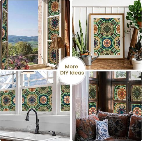 DKTIE Stained Glass Window Film Privacy with Installation Kit, Decorative Tinting Film for Home Frosted Bathroom Window Coverings Static Cling Non-Adhesive (17.7" x 78.7", D) in Kuwait