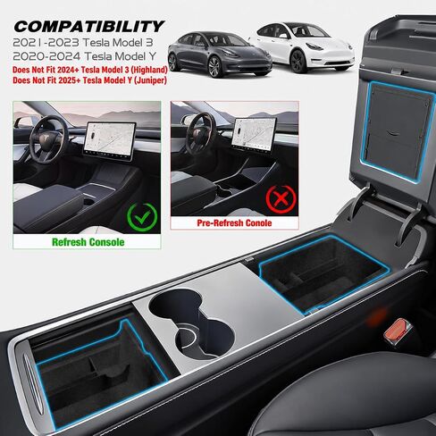 ملحقات Nilight المطورة المتوافقة مع Tesla Model 3 2021-2023 Model Y 2021-2024، صينية تنظيم وحدة التحكم بمسند الذراع المركزي وصندوق تخزين مخفي، 3 عبوات in Kuwait