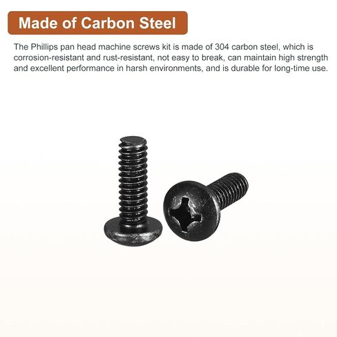 1/4-20x1-3/4" Pan Head Machine Screws, 50Pcs 1/4-20 Phillips Drive, UNC Full Thread, Steel Black Oxide Finish, Screws Bolts Kit in Kuwait