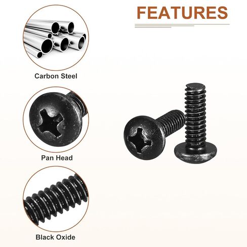 1/4-20x1-3/4" Pan Head Machine Screws, 50Pcs 1/4-20 Phillips Drive, UNC Full Thread, Steel Black Oxide Finish, Screws Bolts Kit in Kuwait