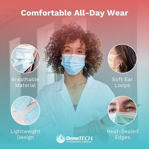 DEMETECH ASTM Level 3 Highly Protective 3 Layer Face Mask with Ear Loops - Made in the USA, Pack of 50 in Kuwait