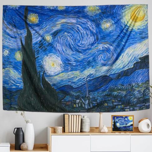 IcosaMro Starry Night Tapestry Wall Hanging, Van Gogh Art Wall Tapestries [60x82.7''][Double-Folded Hems]- Star Blanket Tablecloth for Bedroom, Dorm, College, Living Room, Blue in Kuwait