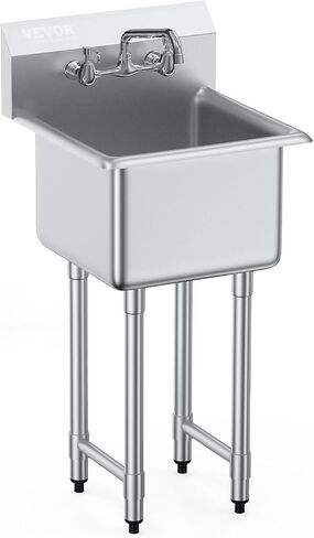 VEVOR Stainless Steel Prep & Utility Sink, 1 Compartment Free Standing Small Sink Include Faucet & legs, 27"x41" Commercial Single Bowl Sinks for Garage, Restaurant, Kitchen, Laundry, NSF Certified in Kuwait