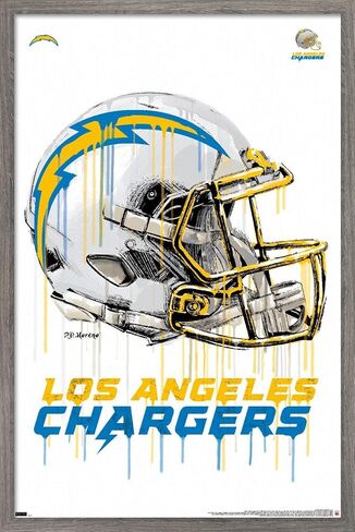 Trends International NFL Los Angeles Chargers - ملصق حائط 20 خوذة بالتنقيط، 14.725 بوصة × 22.375 بوصة، نسخة مؤطرة من خشب البارنوود in Kuwait