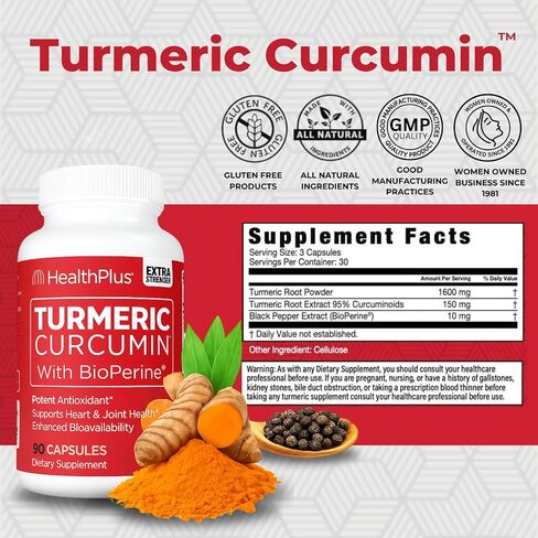 Health Plus Turmeric Curcumin, 90 Capsules, 30 Servings in Kuwait