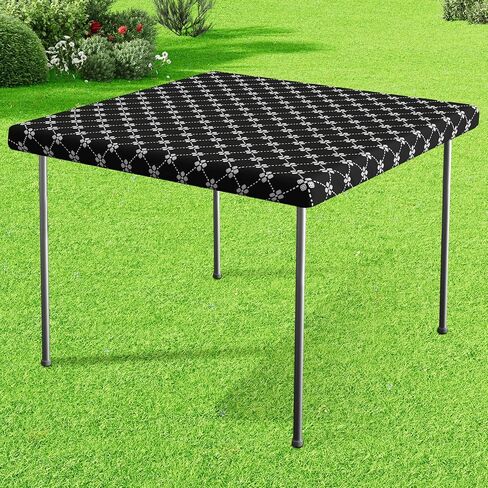 misaya Rectangle Vinyl Table Cloth, Elastic Fitted Flannel Backed Tablecloth, 100% Waterproof Plastic Table Cover Fits 4 Foot Folding Tables for Picnic, Camping, Outdoor (Black, 30" x 48") in Kuwait