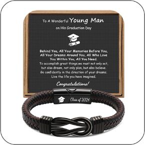 Graduation Gifts for Him, Graduation Bracelets 2024 Class of 2024 Leather Stainless Steel Men's College High School Gifts for Son Boyfriend Grandson Friends Meaningful Gift.