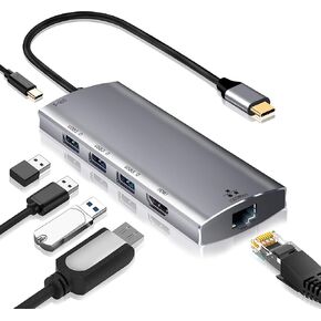 محور USB C إيثرنت، محول متعدد المنافذ 6 في 1 من النوع C Hdmi Hub مع إيثرنت 1000 متر، HDMI 4K، 3 منافذ USB 3.0، منفذ شحن PD، محطة إرساء متوافقة مع أجهزة الكمبيوتر المحمولة MacBook وChromebook وUSB-C in Kuwait