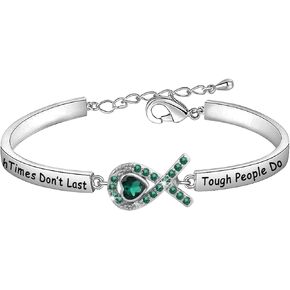 CENWA Green Awareness Support Gift Green Ribbon Mental Health Awareness Tough Times Don’t Last Bracelet Green Ribbon Warrior Jewelry
