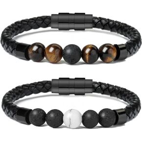 Leather Cremation Memorial Urn Bracelet Lava Stone 316L Stainless Steel Cremation Bangle Keepsake Urn Bracelet for Ashes