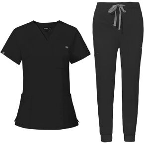 niaahinn Scrub for Women Scrubs Top with Classic V-Neck & Yoga Jogger Pants Medical Nursing Uniform Scrub Set