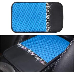 Bling Leather Car Armrest Seat Box Cover, Car Console Armrest Cover with Crystal Rhinestones, Anti-Scratch Waterproof Auto Center Console Protector Cushion Pad for Car SUV Truck (Black)