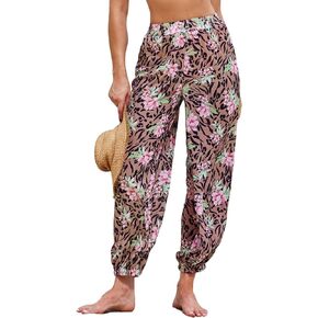 CUPSHE Womens Swimsuit Cover Up Pants Elastic Waist Swimwear Pants Floral Print Beach Bikini Bottoms