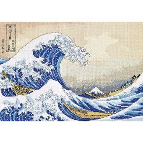 Povitrulya Counted Cross Stitch Kit for Adults ‘The Great Wave Off Kanagawa’ - Hokusai’s Ukiyo-e Japanese Art - Embroidery Set with Pattern Japan Design