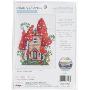 Dimensions Forest House Counted Cross Stitch Kit for Beginners, 5" x 7", 14 Cnt. White Aida 4 pcs