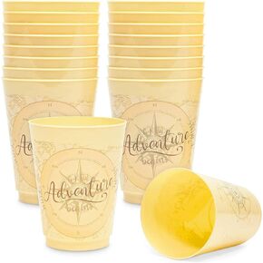 Sparkle and Bash Plastic Party Cups, A New Adventure Begins (Yellow, 16 oz, 16 Pack)