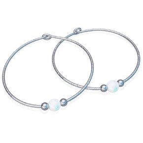 Opal Silver Hoop Earrings -925 sterling Silver 1 inch hoop earring -Sterling Silver Hoop Earrings, Silver Wire Hoop Earrings, Large Silver Hoops, 25mm Hoop Earrings