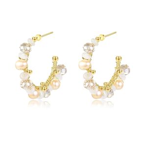 UOXWOWXOU Pearl Hoop Earrings for Women Freshwater Pink Pearl & Pink Aventurine Earrings 14K Gold Plated Lightweight Pearl Earrings Jewelry Birthday Gift for Mom Lover Her